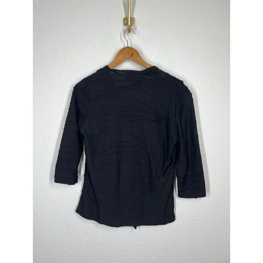 TRIBAL Womens Textured Wrap Front Top Medium Black Jersey Knit